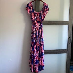 Pink Blush Maternity Navy Tropical Maxi Dress Sz L
